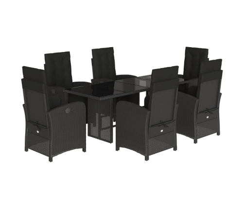 Set de comedor de jardín 7 pzas y cojines ratán sintético negro