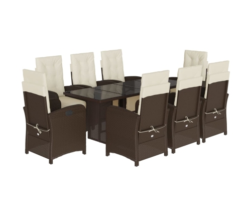 Set comedor para jardín 9 pzas y cojines ratán sintético marrón
