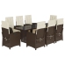 Set comedor para jardín 9 pzas y cojines ratán sintético marrón