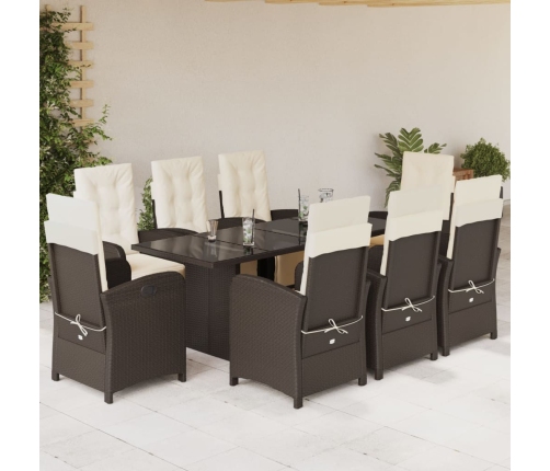 Set comedor para jardín 9 pzas y cojines ratán sintético marrón