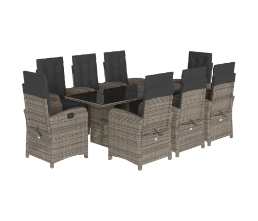 Set comedor jardín 9 pzas y cojines ratán sintético gris