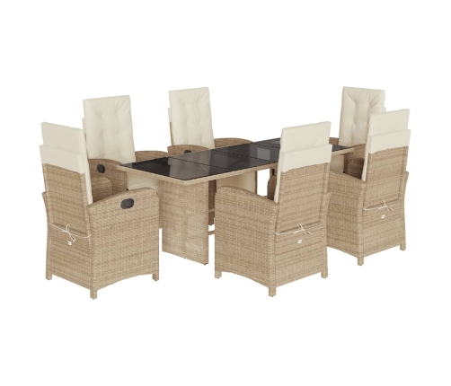 Set comedor de jardín 7 pzas con cojines ratán sintético beige