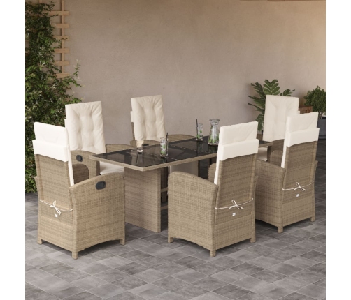 Set comedor de jardín 7 pzas con cojines ratán sintético beige