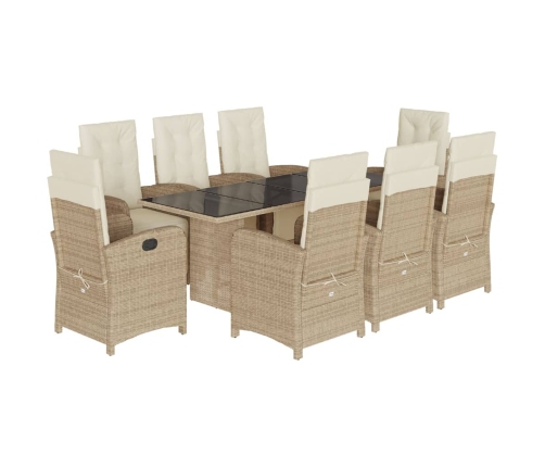 Set comedor de jardín 9 pzas con cojines ratán sintético beige