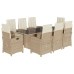 Set comedor de jardín 9 pzas con cojines ratán sintético beige