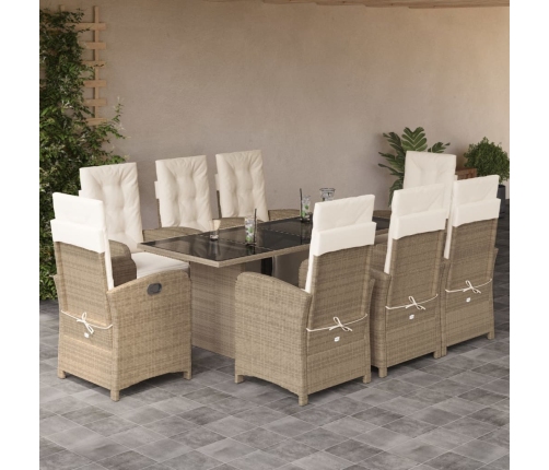 Set comedor de jardín 9 pzas con cojines ratán sintético beige