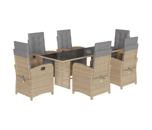 Set comedor de jardín 7 pzas con cojines ratán sintético beige