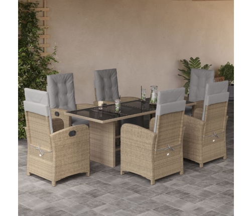 Set comedor de jardín 7 pzas con cojines ratán sintético beige