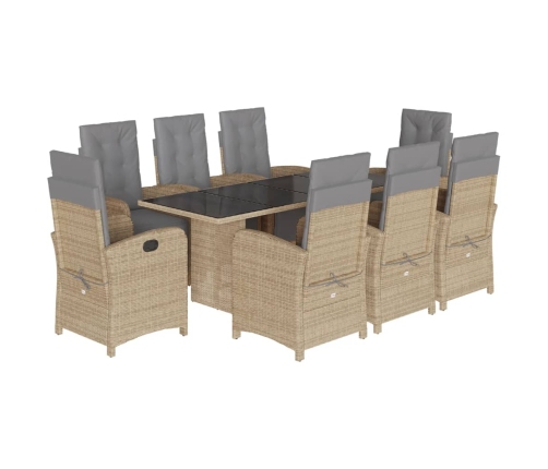 Set comedor de jardín 9 pzas con cojines ratán sintético beige