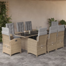 Set comedor de jardín 9 pzas con cojines ratán sintético beige