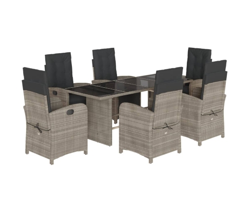 Set comedor jardín 7 pzas y cojines ratán sintético gris claro