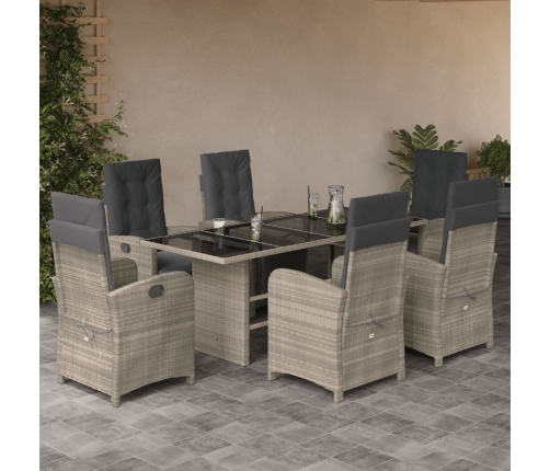 Set comedor jardín 7 pzas y cojines ratán sintético gris claro