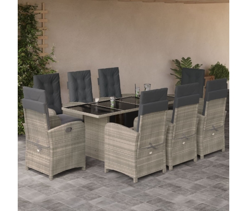 Set comedor de jardín 9 pzas cojines ratán sintético gris claro
