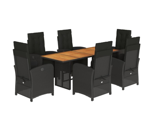 Set de comedor de jardín 7 pzas y cojines ratán sintético negro