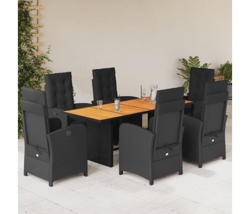 Set de comedor de jardín 7 pzas y cojines ratán sintético negro