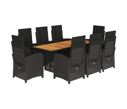 Set de comedor de jardín 9 pzas y cojines ratán sintético negro