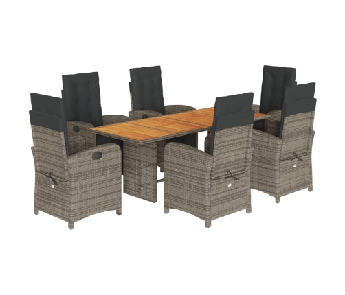 Set comedor jardín 7 pzas y cojines ratán sintético gris