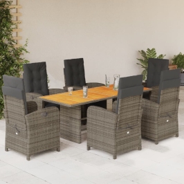 Set comedor jardín 7 pzas y cojines ratán sintético gris