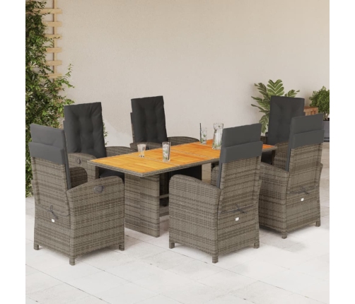 Set comedor jardín 7 pzas y cojines ratán sintético gris