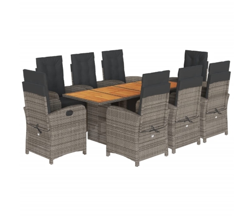Set comedor jardín 9 pzas y cojines ratán sintético gris