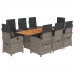 Set comedor jardín 9 pzas y cojines ratán sintético gris