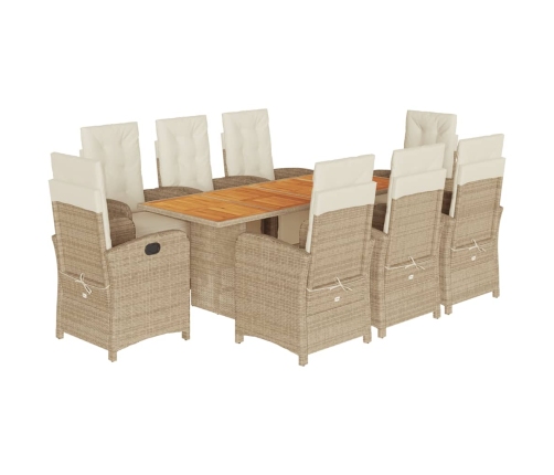 Set comedor de jardín 9 pzas con cojines ratán sintético beige