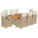 Set comedor de jardín 9 pzas con cojines ratán sintético beige