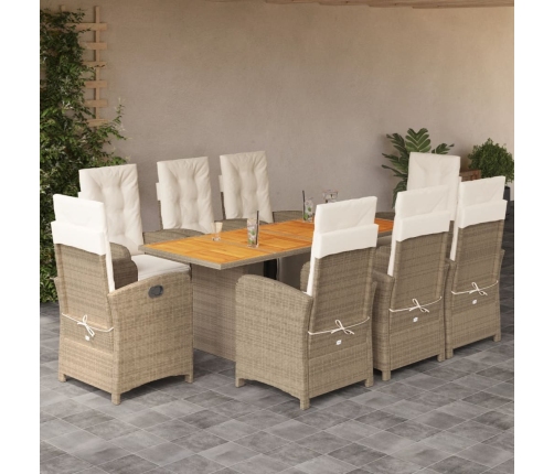 Set comedor de jardín 9 pzas con cojines ratán sintético beige