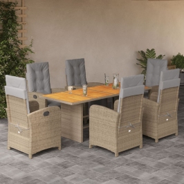 Set comedor de jardín 7 pzas con cojines ratán sintético beige