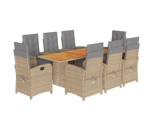 Set comedor de jardín 9 pzas con cojines ratán sintético beige