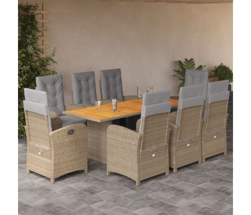 Set comedor de jardín 9 pzas con cojines ratán sintético beige