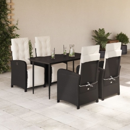 Set de muebles jardín 5 pzas con cojines ratán sintético negro