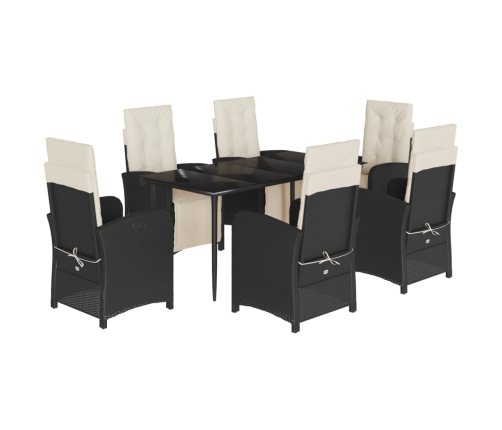 Set de comedor de jardín 7 pzas y cojines ratán sintético negro