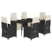 Set de comedor de jardín 7 pzas y cojines ratán sintético negro
