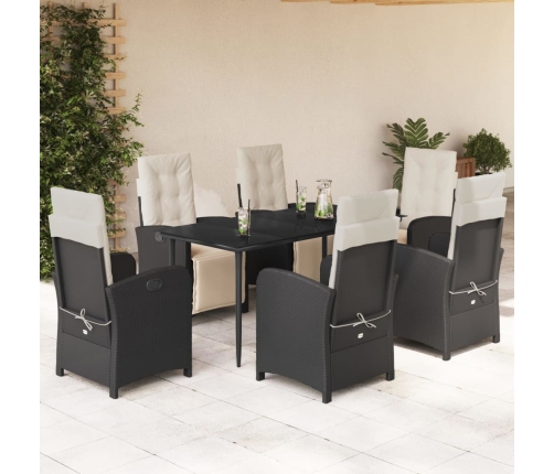 Set de comedor de jardín 7 pzas y cojines ratán sintético negro