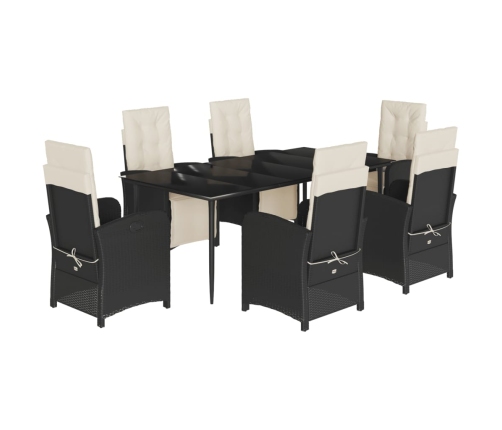 Set de comedor de jardín 7 pzas y cojines ratán sintético negro
