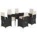 Set de comedor de jardín 7 pzas y cojines ratán sintético negro