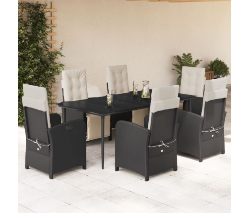 Set de comedor de jardín 7 pzas y cojines ratán sintético negro
