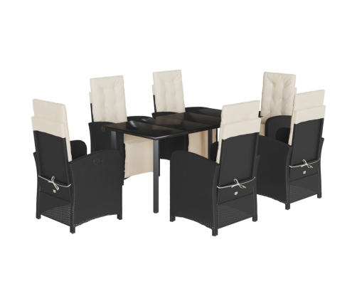 Set de comedor de jardín 7 pzas y cojines ratán sintético negro