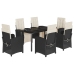 Set de comedor de jardín 7 pzas y cojines ratán sintético negro