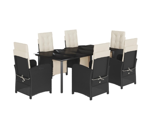 Set de comedor de jardín 7 pzas y cojines ratán sintético negro