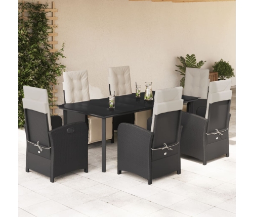 Set de comedor de jardín 7 pzas y cojines ratán sintético negro
