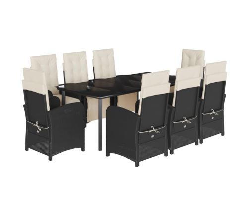 Set de comedor de jardín 9 pzas y cojines ratán sintético negro