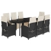 Set de comedor de jardín 9 pzas y cojines ratán sintético negro