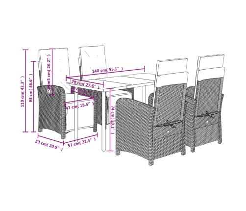 Set de muebles jardín 5 pzas con cojines ratán sintético negro