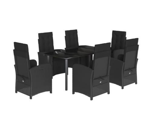 Set de comedor de jardín 7 pzas y cojines ratán sintético negro