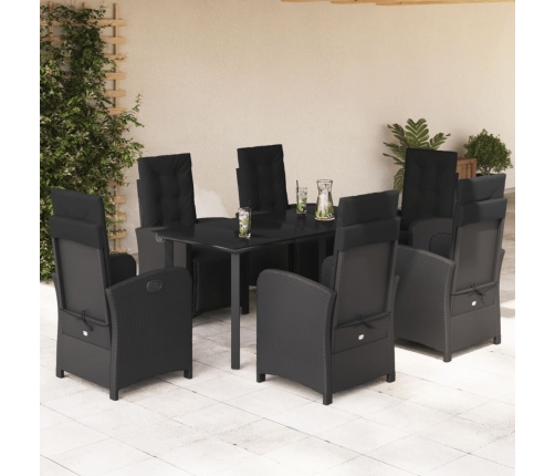 Set de comedor de jardín 7 pzas y cojines ratán sintético negro