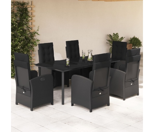 Set de comedor de jardín 7 pzas y cojines ratán sintético negro