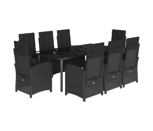 Set de comedor de jardín 9 pzas y cojines ratán sintético negro