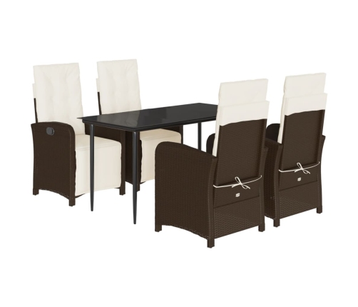 Set comedor de jardín 5 piezas y cojines ratán sintético marrón